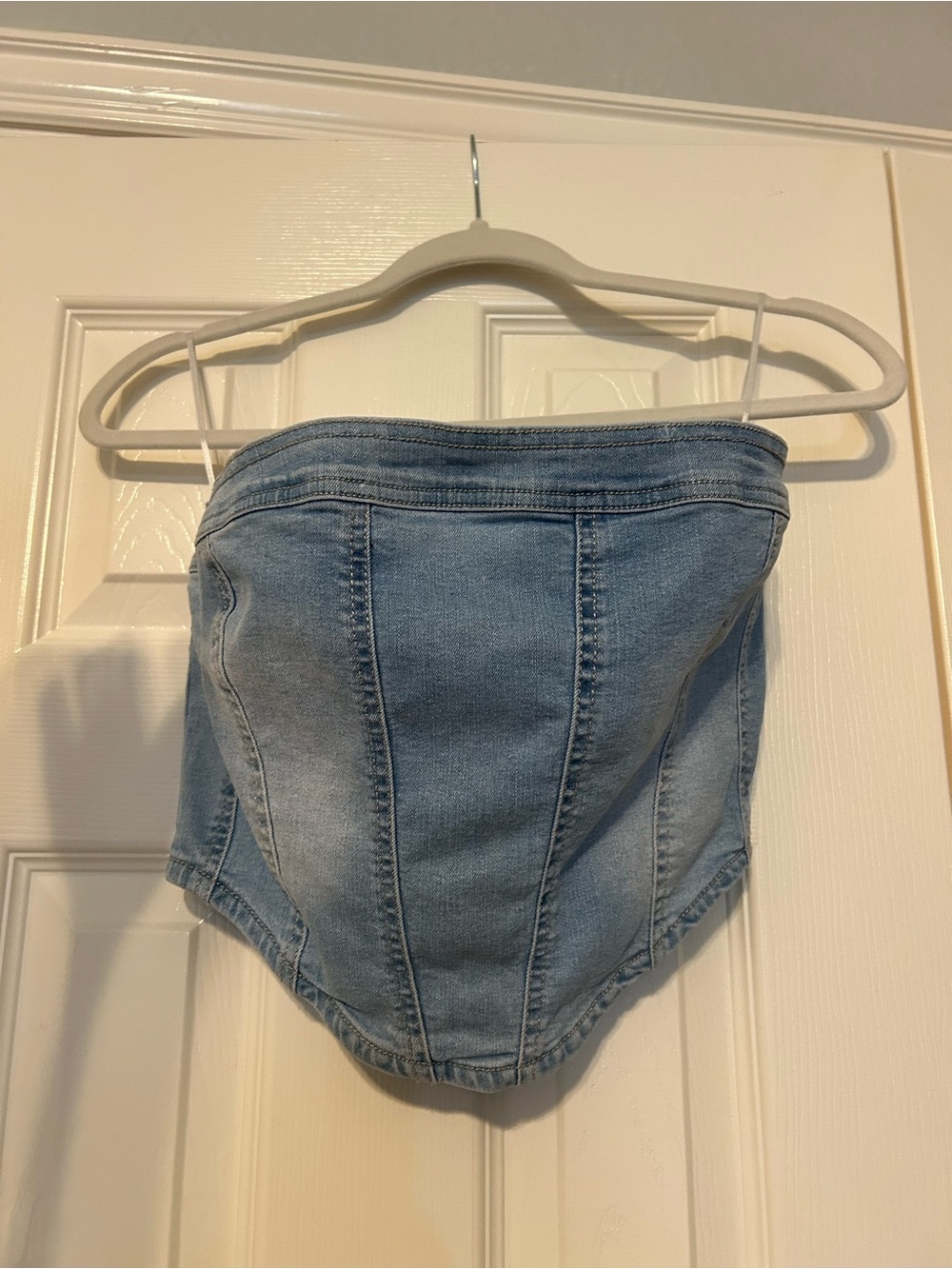 Love Tree Light Blue Denim Strapless Bustier Top